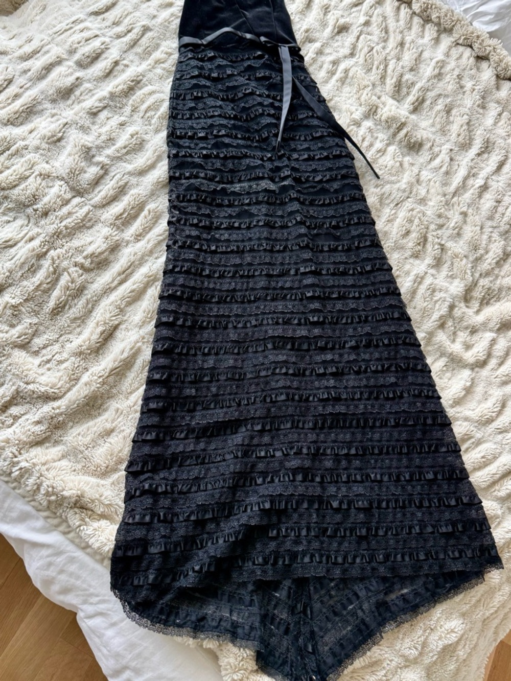 Jessica McClintock Black Velvet and Ruffled Gown